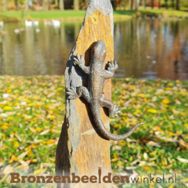 Bronzen hagedis beeldjes op twee zuiltjes BBWR1111