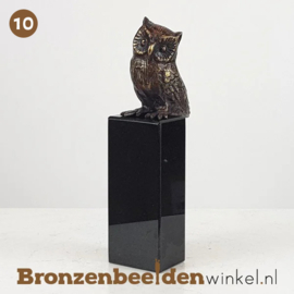 NR 10 | Bronzen beeld Groningen "Het wijze uiltje" op hoge sokkel BBW033br04hs