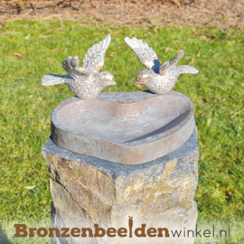 Bronzen vogels op vogeldrinkbakje BBW85395