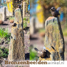 Vogel kunst beelden op sokkel van leisteen - ZOMERACTIE 12