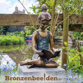 Bronzen lezend meisje als tuinbeeld BBW0803br