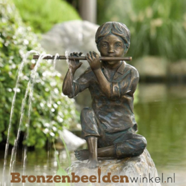Bronzen tuinbeeld "Bart met fluit" BBWR88080