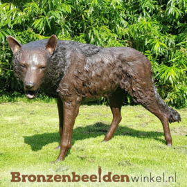 Tuinbeeld wolf in brons BBW75034
