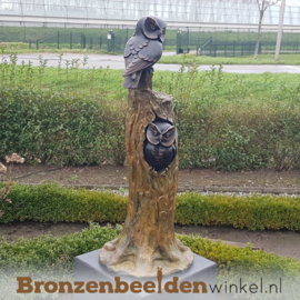 Bronzen uilenboom beeld met twee uilen BBW37230