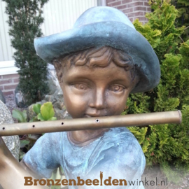 Bronzen jongen met fluit en lam BBW0687br