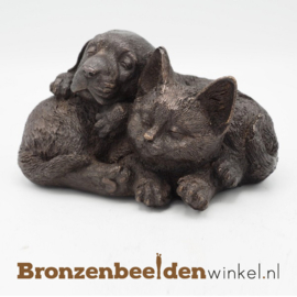 Bronzen hond en kat beeld BBW1472br