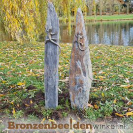 Bronzen hagedis beeldjes op twee zuiltjes BBWR1113