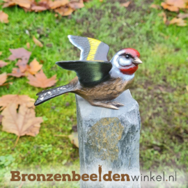 Bronzen distelvink vogeltje in kleur incl. sokkel BBWF6529fa