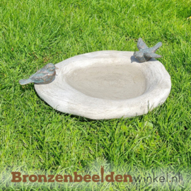 Vogeldrinkbak natuursteen met 2 vogeltjes BBW1231br