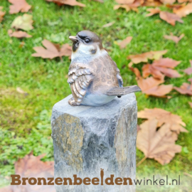 Bronzen zittend musje in kleur BBWF6532fa01