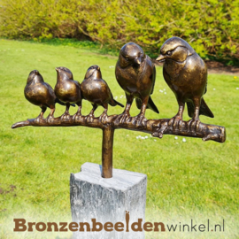 NR 9 | Bronzen vogel beeld ''Paartje met 3 jonkies op sokkel'' BBWVM3KOS