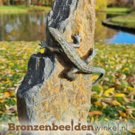 Bronzen hagedis beeldjes op twee zuiltjes BBWR1112