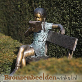 Bronzen tuinbeeld meisje op bankje BBW97207br
