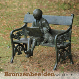 Bronzen tuinbeeld meisje op bankje BBW810