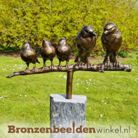 NR 9 | Bronzen vogel beeld ''Paartje met 3 jonkies op sokkel'' BBWVM3KOS
