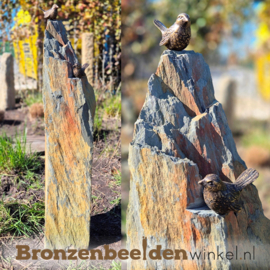 Vogel kunst beelden op sokkel van leisteen - ZOMERACTIE 1