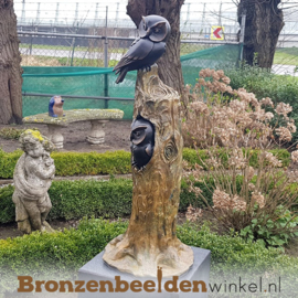 Bronzen uilenboom beeld met twee uilen BBW37230