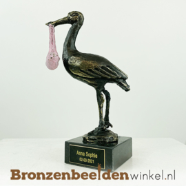 Beeldje ooievaar met meisje "Hoera! een dochter" BBW23bp07r