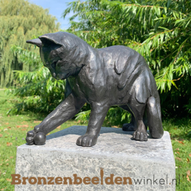 Bronzen beeld spelende kat met bal BBW1354br