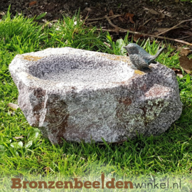 Kleine waterornament vogelbadje met 1 vogeltje BBWR42048