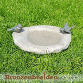 Vogeldrinkbak natuursteen met 2 vogeltjes BBW1231br