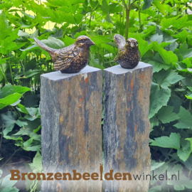 Grafsteen alternatief leisteen zuilen met bronzen vogeltjes BBW80007