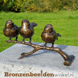 MOEDERDAGACTIE Drie vogeltjes op tak in brons BBW0402br