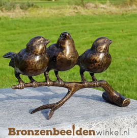 UITVERKOOP Drie vogeltjes op tak in brons BBW0402br