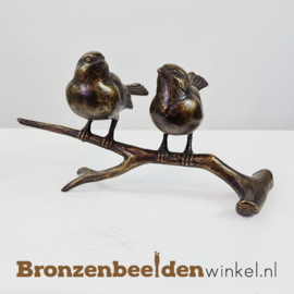 MOEDERDAGACTIE Twee vogeltjes op tak in brons BBW0502br