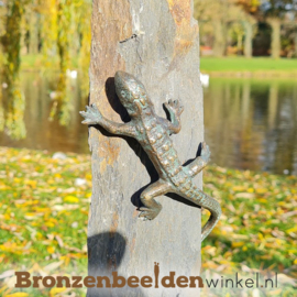 Bronzen hagedis beeldjes op twee zuiltjes BBWR1111