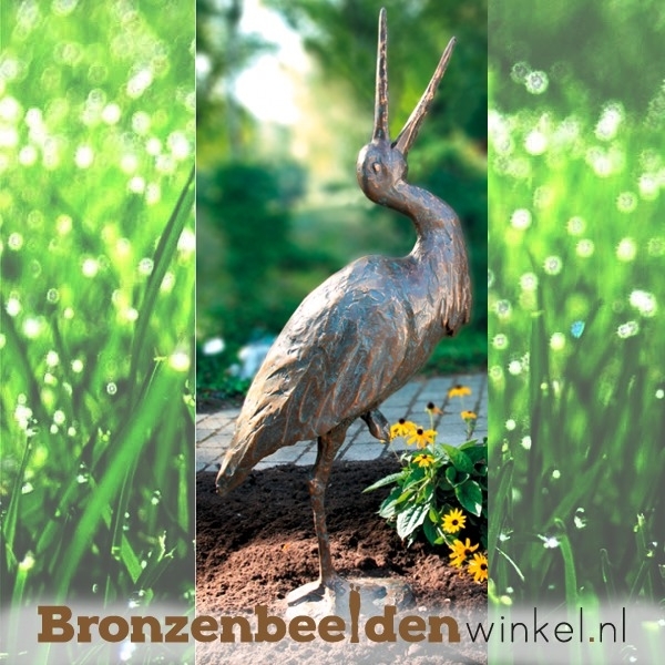 Bronzen ooievaar beeld BBW87600 (Met montage en plaatsing t.w.v. € 195,00: Ja, graag!) | Diverse vogel beelden | Bronzen Beelden Winkel
