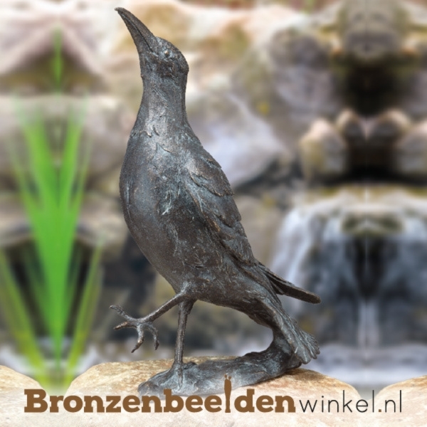 Selsela Raaf Beeldje – Zwarte Vogel Kraai Sculptuur Van Gerecycled Hout | Handgeschilderde Miniatuur Decoratie