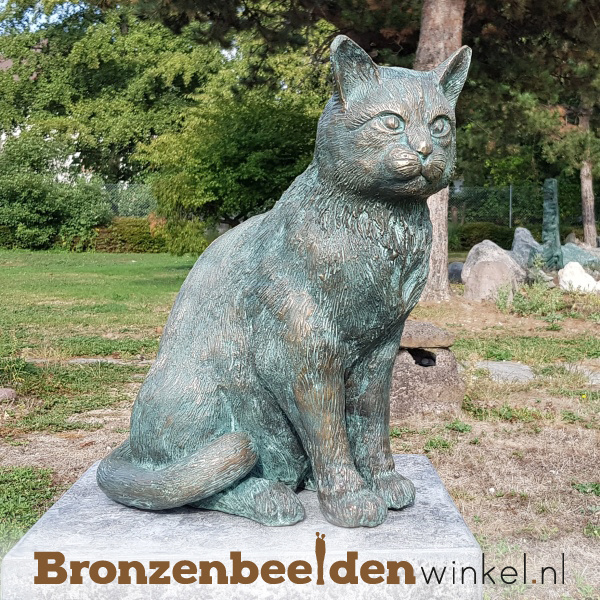 Bronzen katten beelden Kat van brons voor tuin