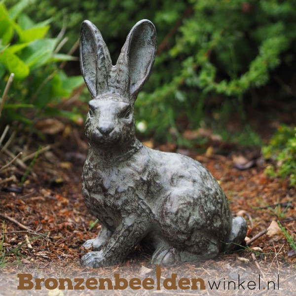 Bronzen beeld konijn BBW1308br (Met GRATIS onderhoudsset € 24,95: graag!) | Bronzen konijnen en hazen | Bronzen Beelden Winkel