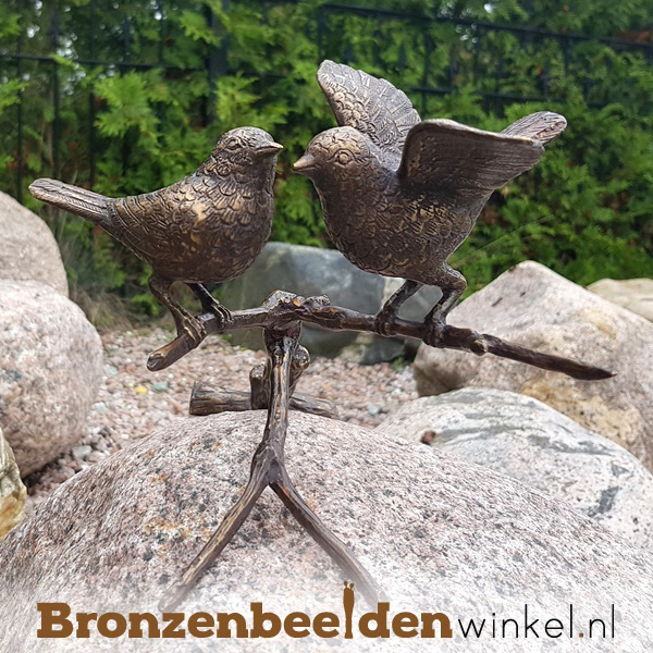 2 vogels tak brons BBWFH2M GRATIS onderhoudsset t.w.v. € 24,95: Ja, graag!) | Kleine vogeltjes op tak | Bronzen Beelden Winkel