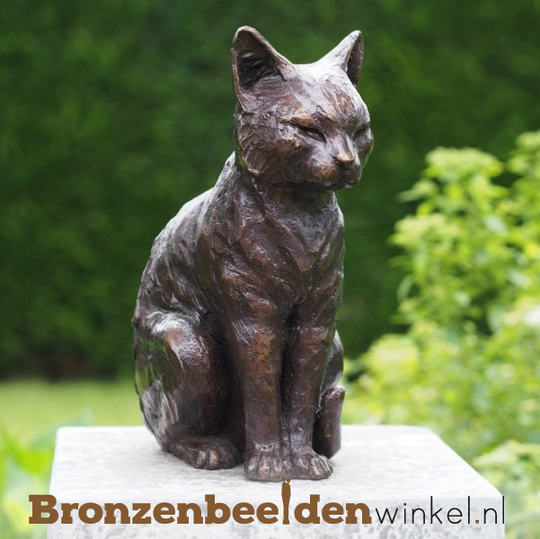 in de rij gaan staan schade In dienst nemen Beeld zittende kat BBW1402br (Met GRATIS onderhoudsset t.w.v. € 24,95: Ja,  graag!) | Bronzen katten | Bronzen Beelden Winkel