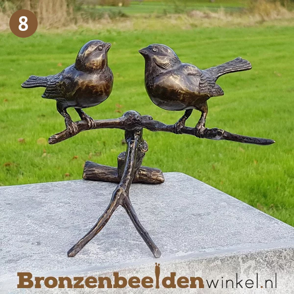 NR 8 | Cadeau vrouw 88 jaar ''Twee vogeltjes op tak in brons'' BBWFH2MG
