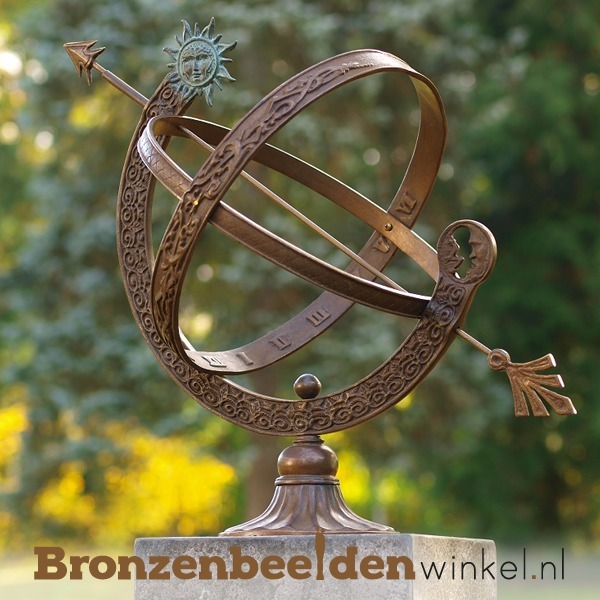 bronzen zonnewijzer, zonnewijzer tuinbeeld