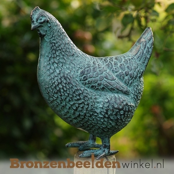 bronzen kip, beeld kip
