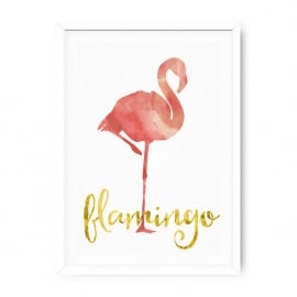 Poster Flamingo zachtroze aquarel met tekst