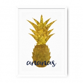 Poster Ananas goud met tekst