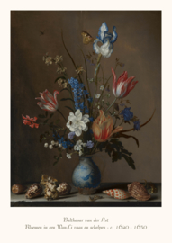 Balthasar van der Ast - Bloemen in een Wan-Li vaas en schelpen