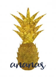 Poster Ananas goud met tekst