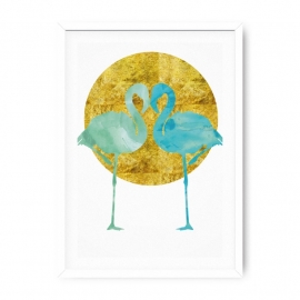 Poster twee Flamingo's mint aquarel