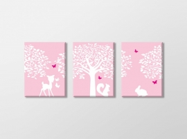 Meisjeskamer canvas bomen en bosdieren