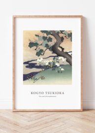 Japanse kunstposter Tree and chrysanthemums