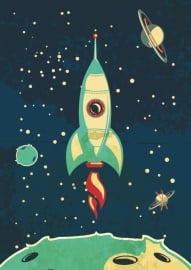 Stoere poster van een raket in de ruimte