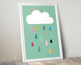 Poster wolk met regendruppels