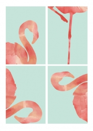 Poster Flamingo's roze en mint