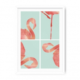 Poster Flamingo's roze en mint